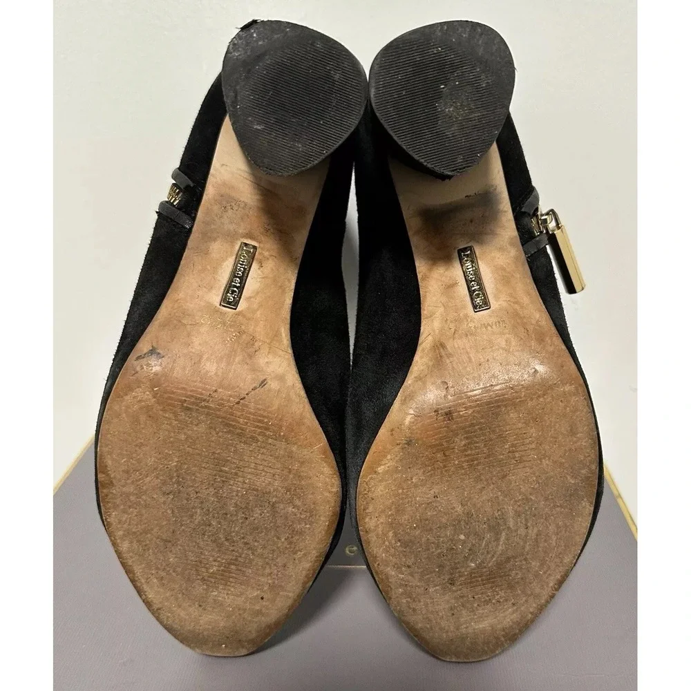Louise et Cie‎ Boot Womens 10M Black Suede Sheep Trim Zip Ankle Heel Boots